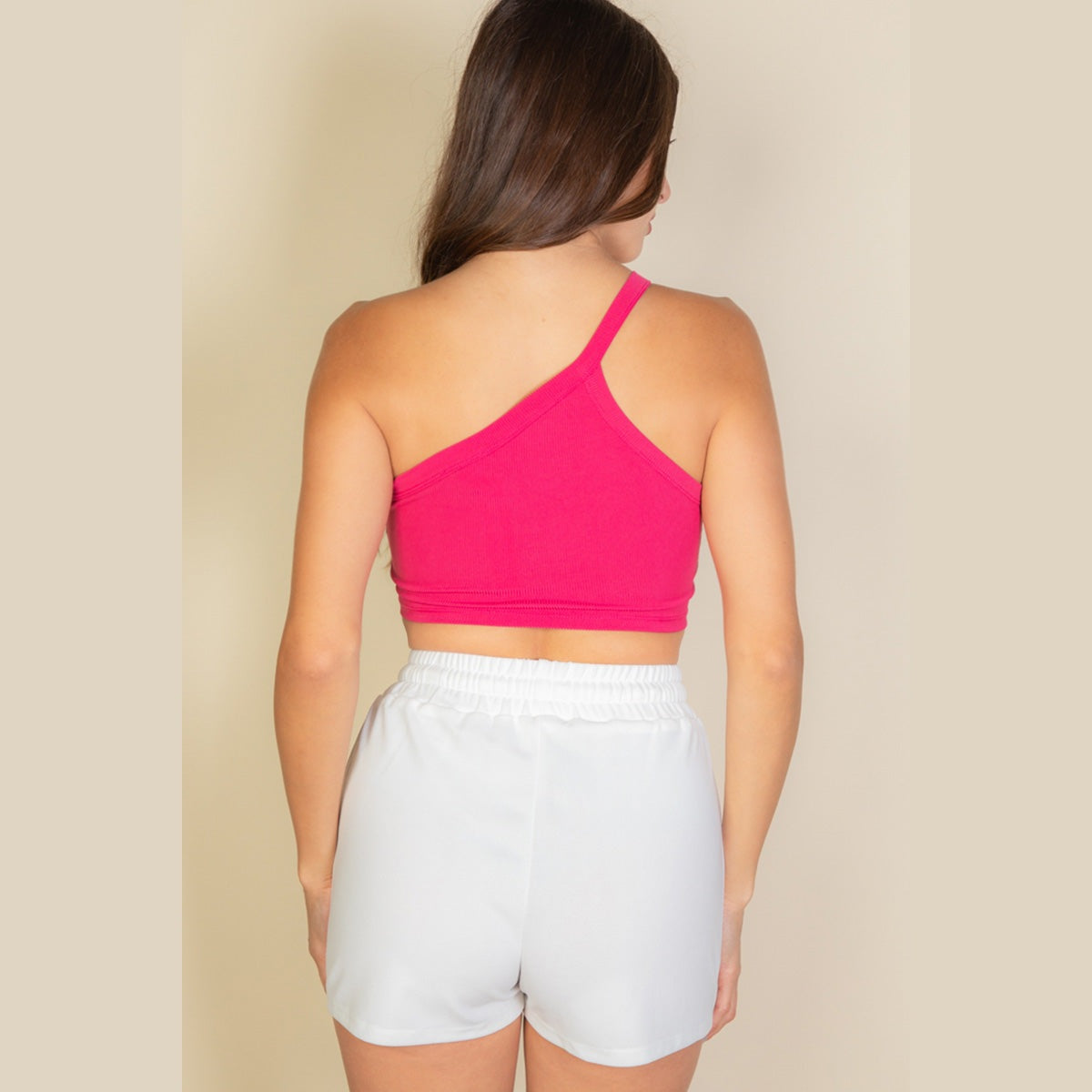 One Shoulder Ribbed Cropped Top