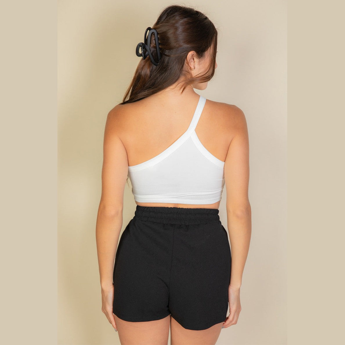 One Shoulder Ribbed Cropped Top