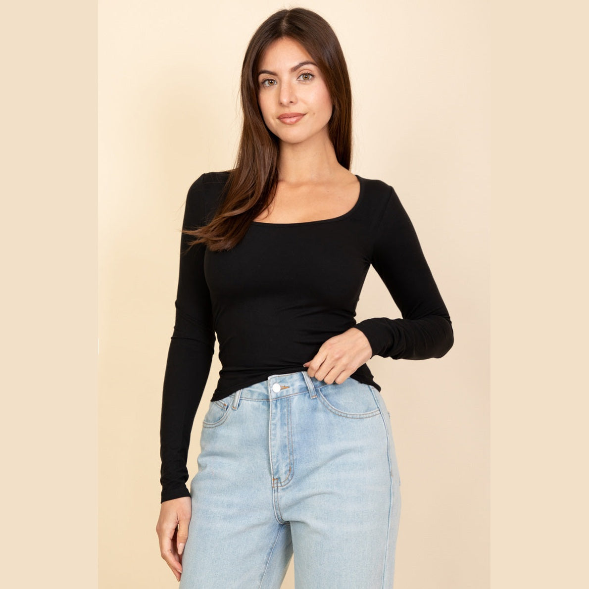 Square Neck Long Sleeve Top