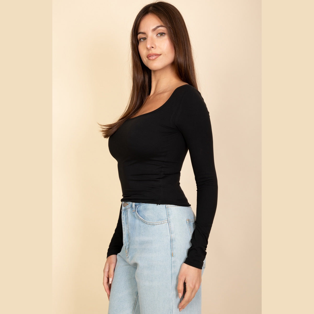 Square Neck Long Sleeve Top