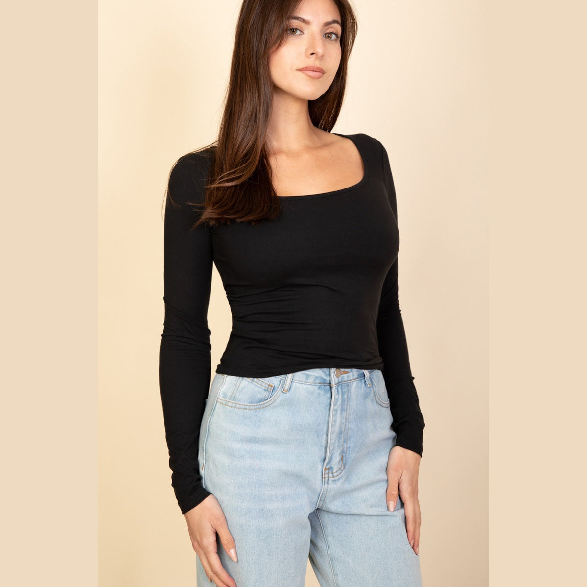 Square Neck Long Sleeve Top