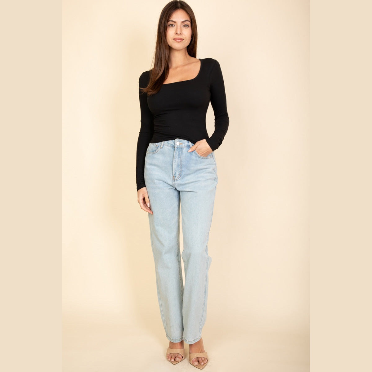 Square Neck Long Sleeve Top