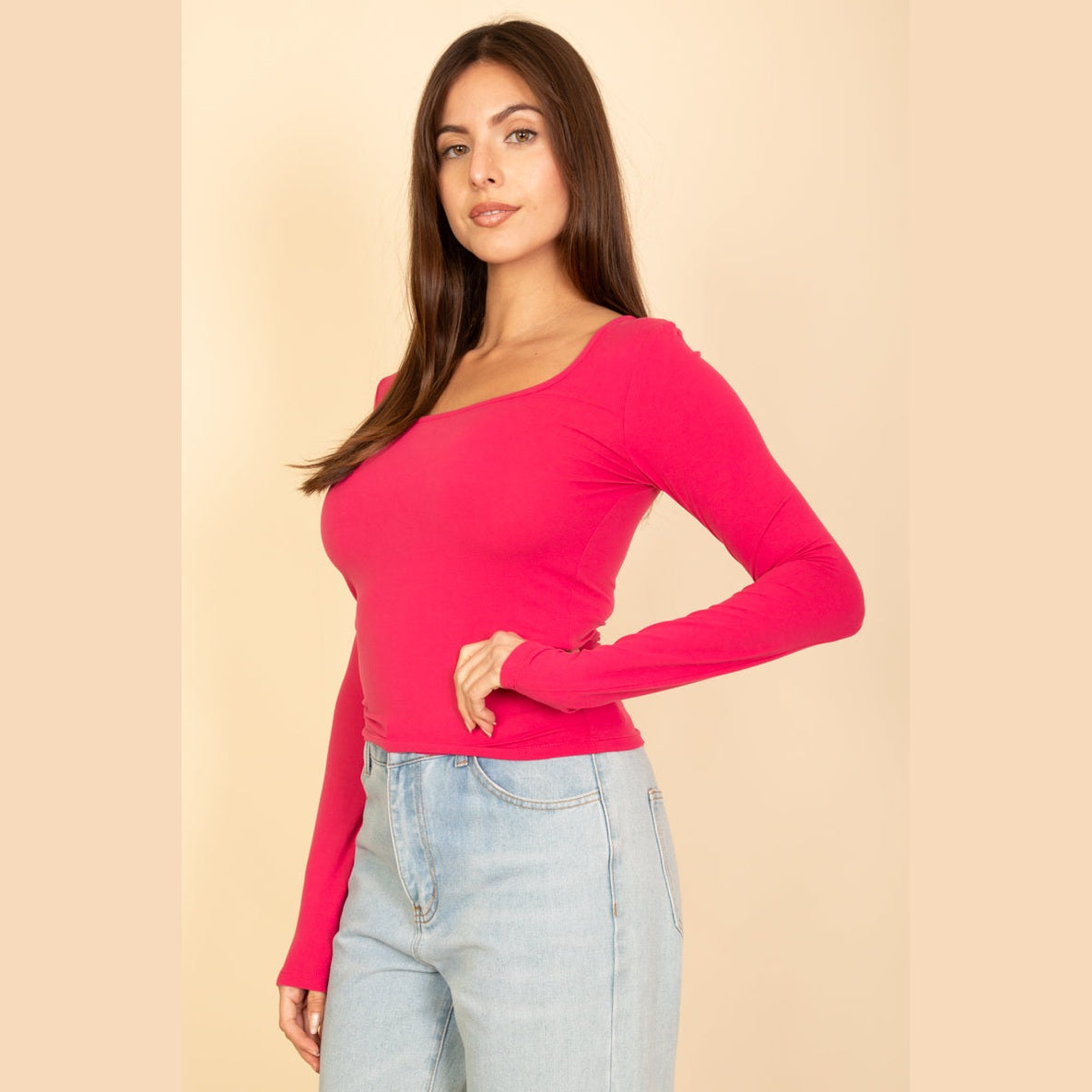 Square Neck Long Sleeve Top
