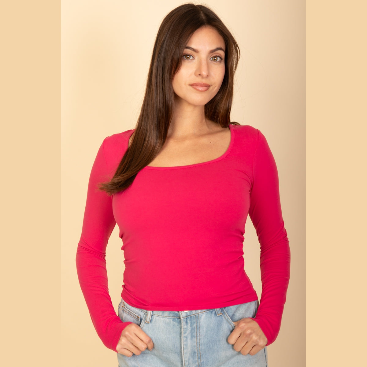 Square Neck Long Sleeve Top