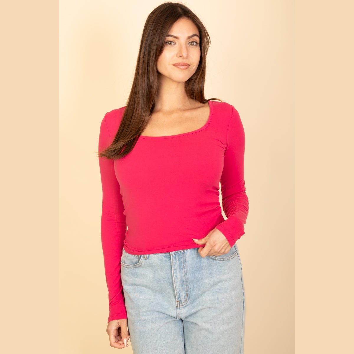 Square Neck Long Sleeve Top