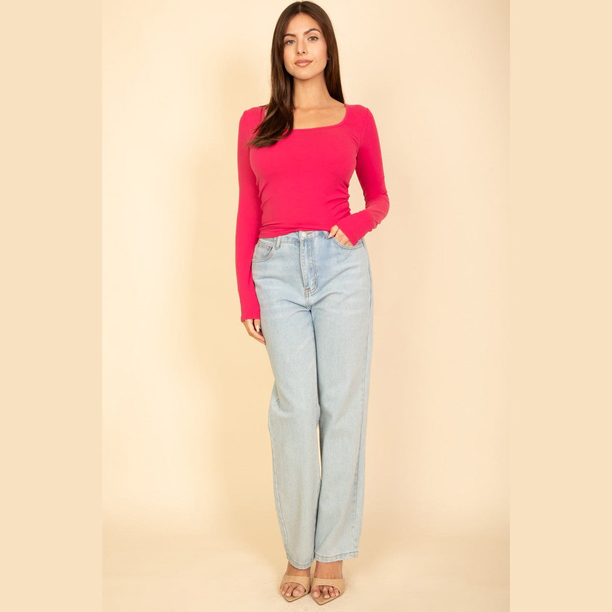 Square Neck Long Sleeve Top