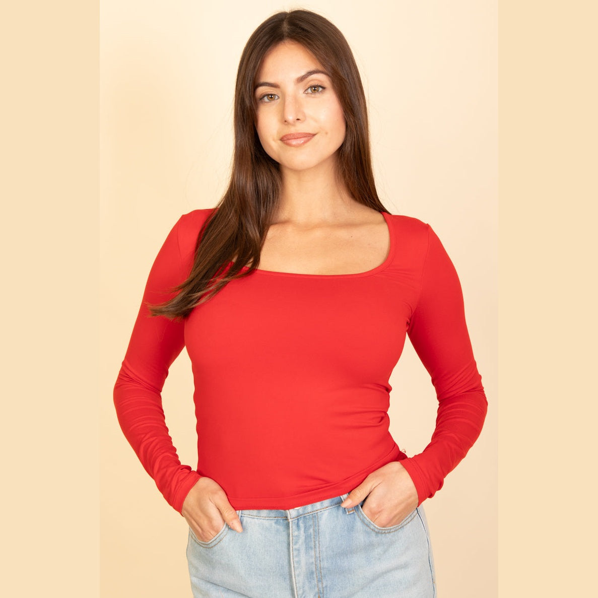 Square Neck Long Sleeve Top