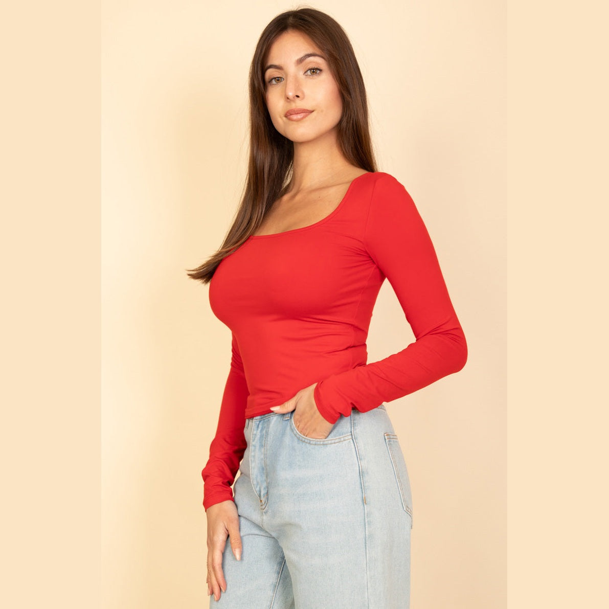 Square Neck Long Sleeve Top