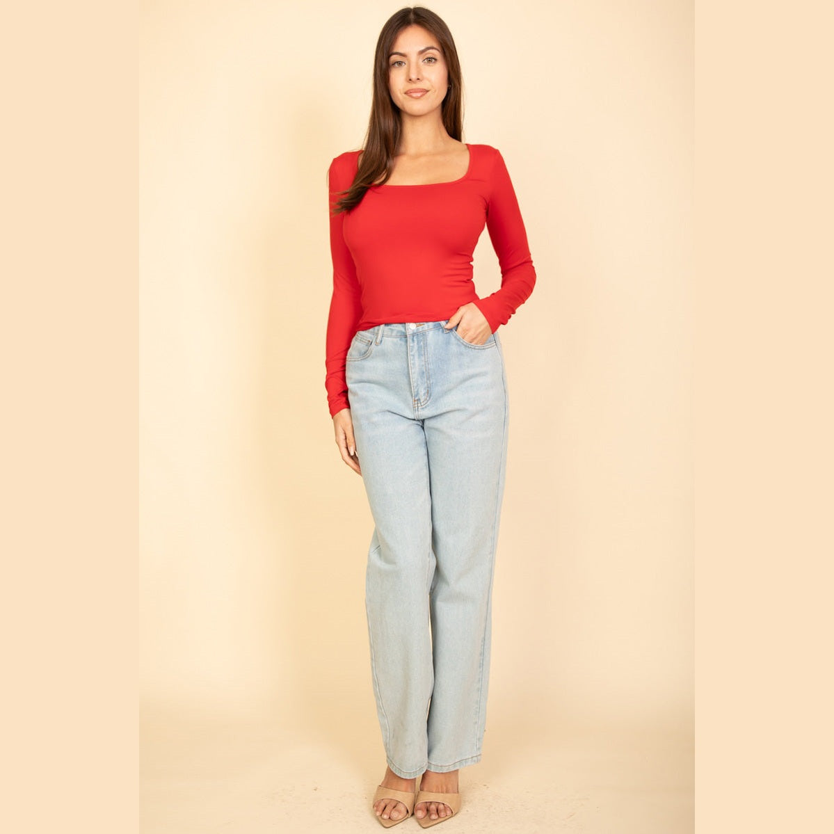 Square Neck Long Sleeve Top