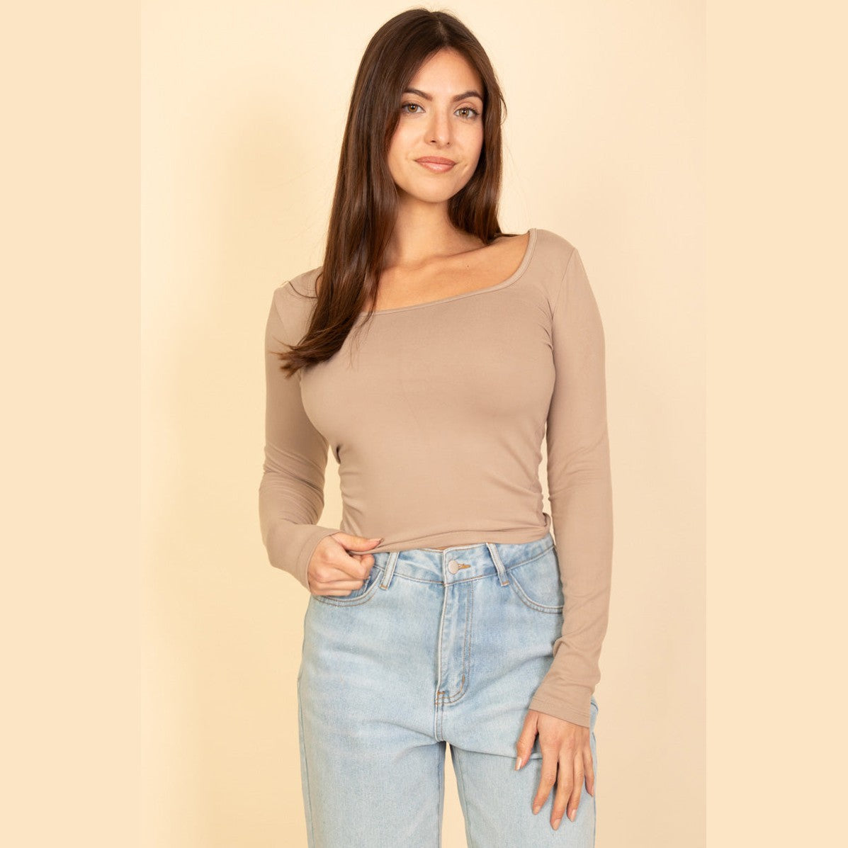 Square Neck Long Sleeve Top