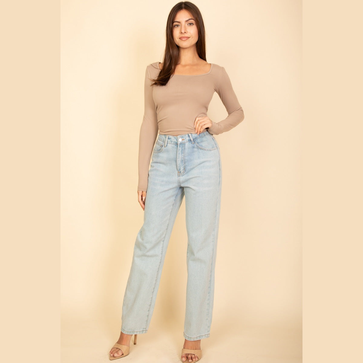 Square Neck Long Sleeve Top