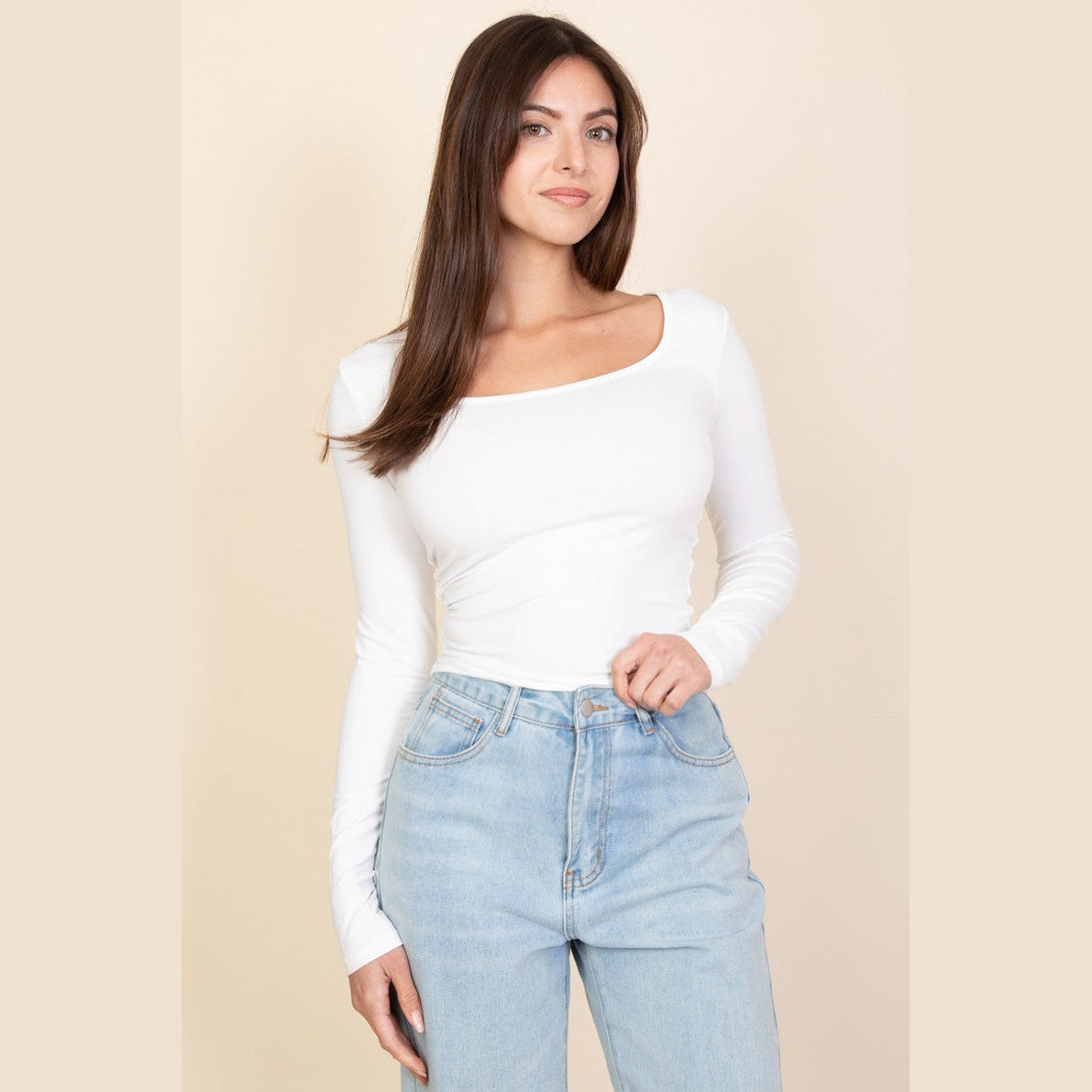 Square Neck Long Sleeve Top