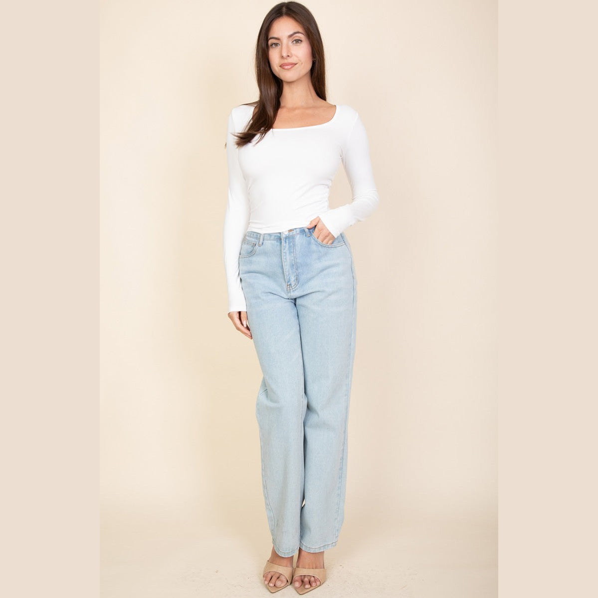 Square Neck Long Sleeve Top