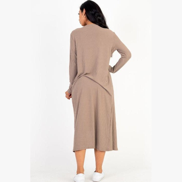 Ribbed Cardigan & Cami Midi Bodycon Dress