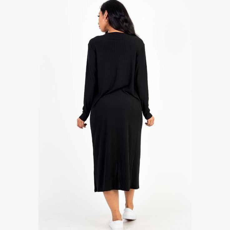 Ribbed Cardigan & Cami Midi Bodycon Dress