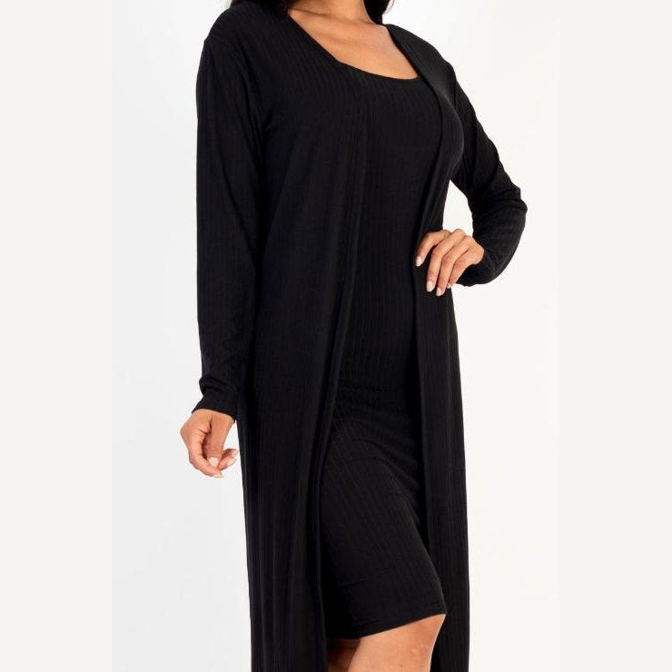 Ribbed Cardigan & Cami Midi Bodycon Dress