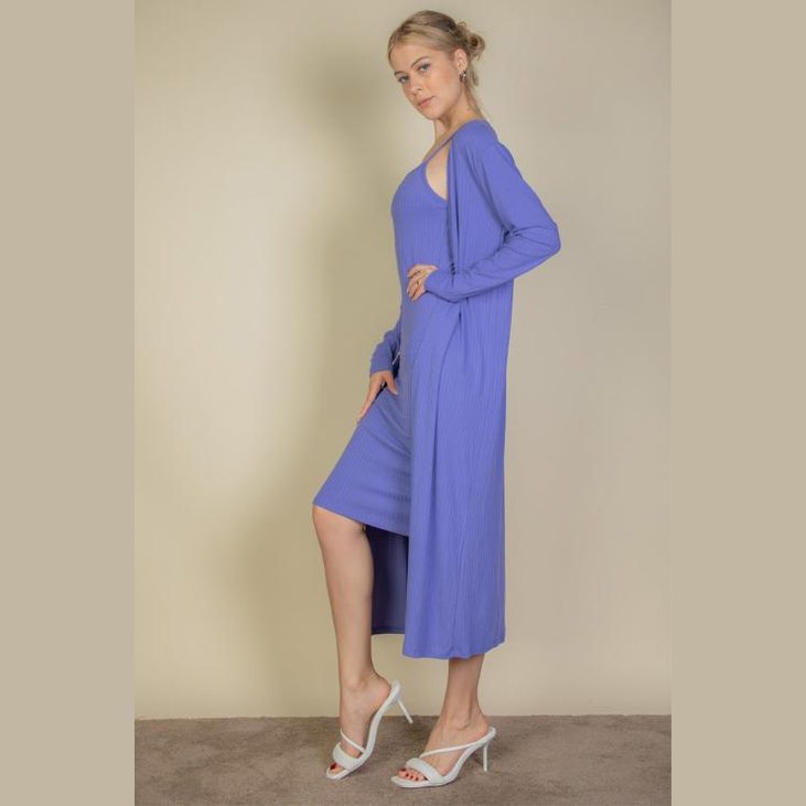 Ribbed Cardigan & Cami Midi Bodycon Dress