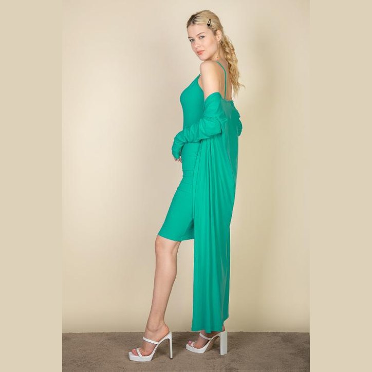 Ribbed Cardigan & Cami Midi Bodycon Dress