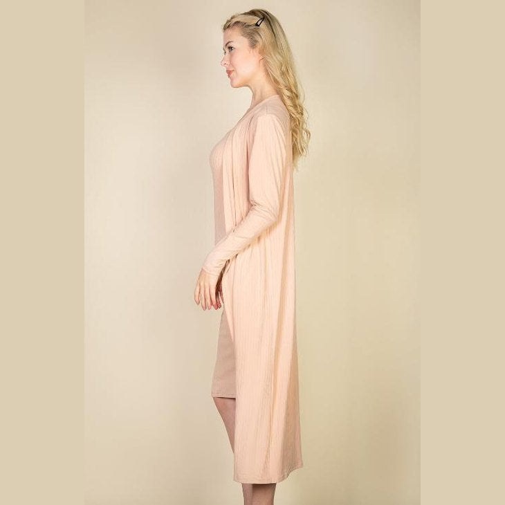 Ribbed Cardigan & Cami Midi Bodycon Dress