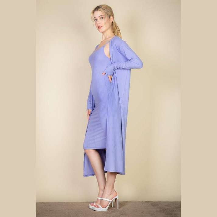 Ribbed Cardigan & Cami Midi Bodycon Dress