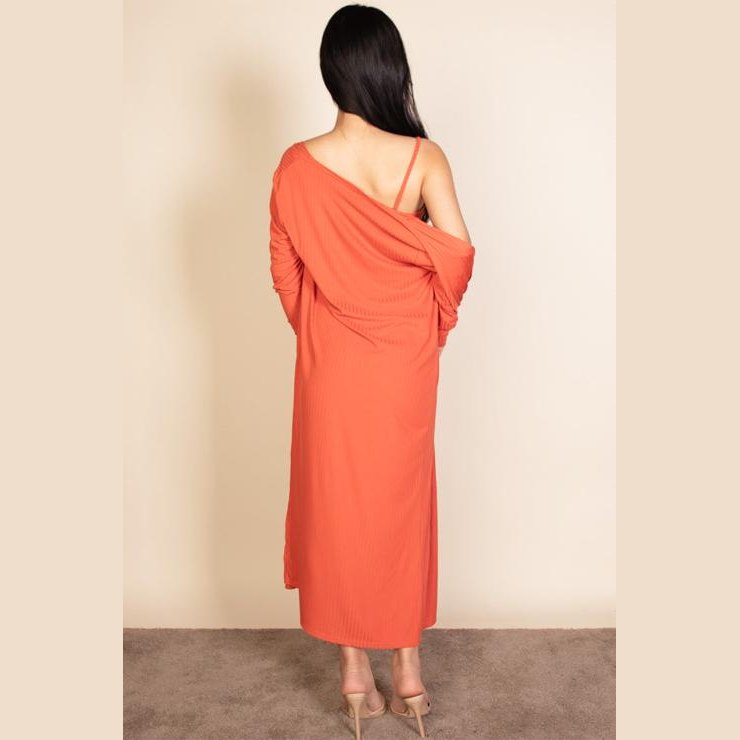 Ribbed Cardigan & Cami Midi Bodycon Dress