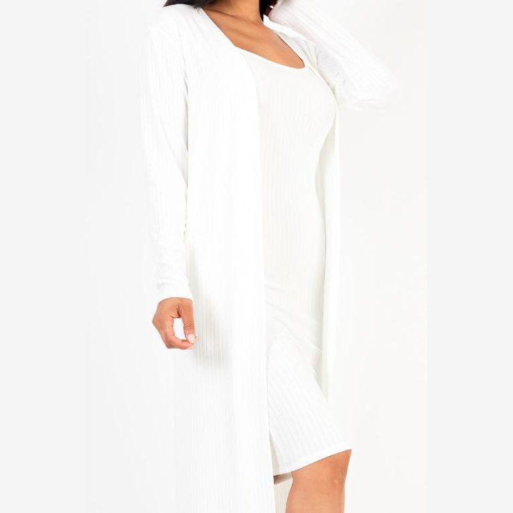 Ribbed Cardigan & Cami Midi Bodycon Dress