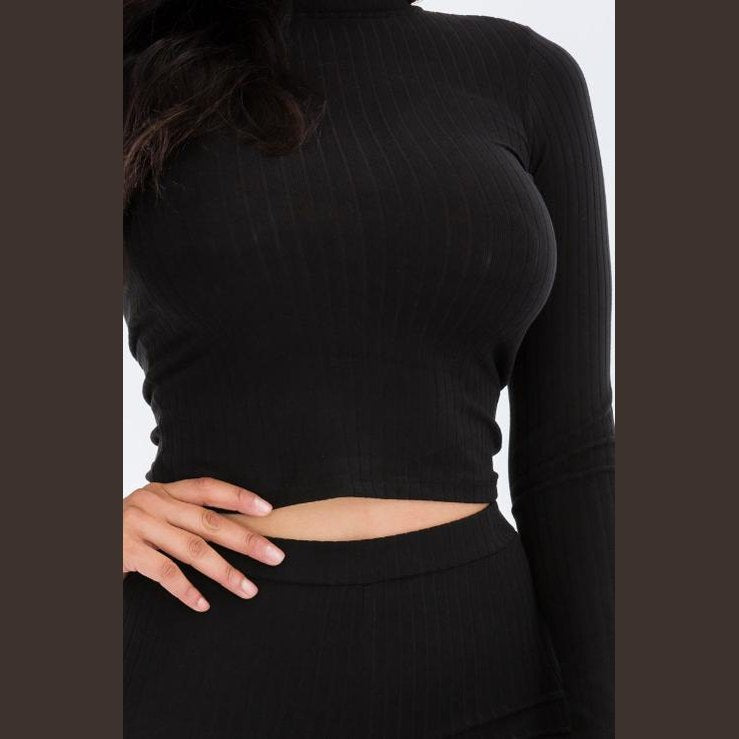 Ribbed Mock Neck Long Sleeve Top & Leggings Set