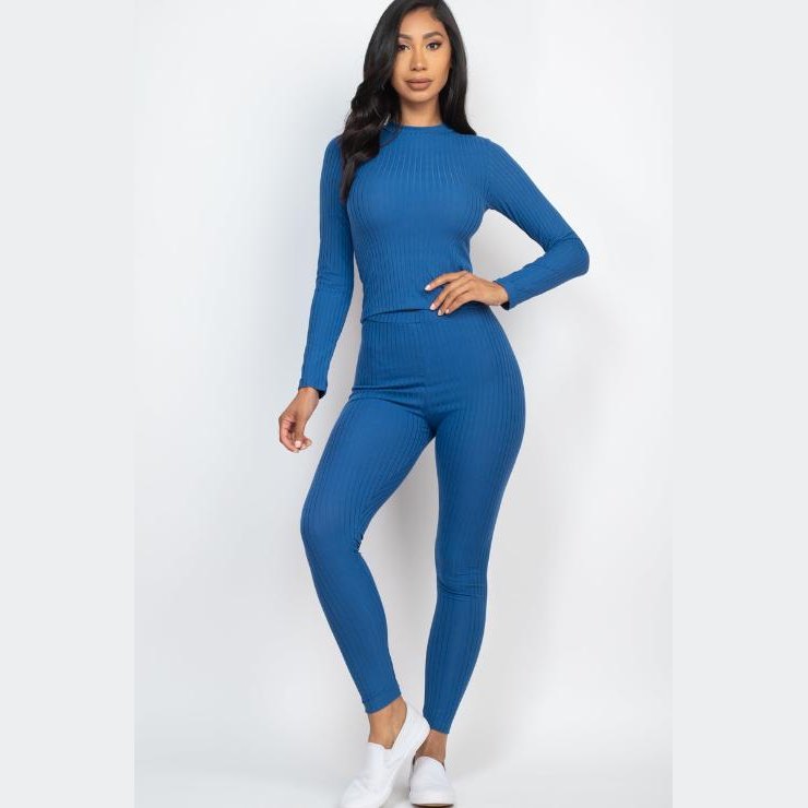 Ribbed Mock Neck Long Sleeve Top & Leggings Set