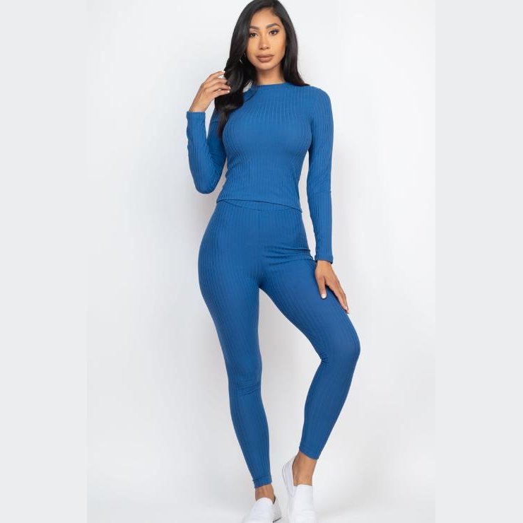 Ribbed Mock Neck Long Sleeve Top & Leggings Set