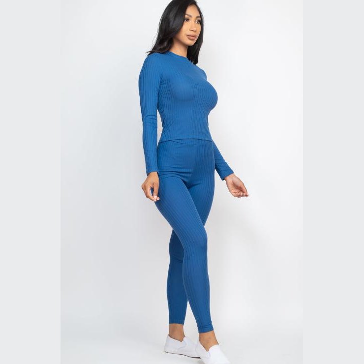 Ribbed Mock Neck Long Sleeve Top & Leggings Set