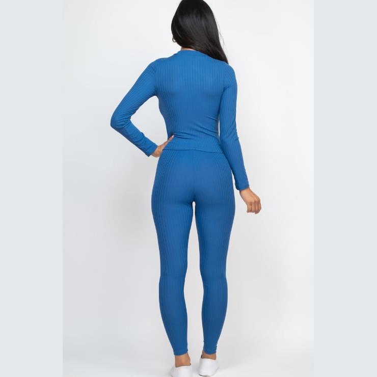 Ribbed Mock Neck Long Sleeve Top & Leggings Set