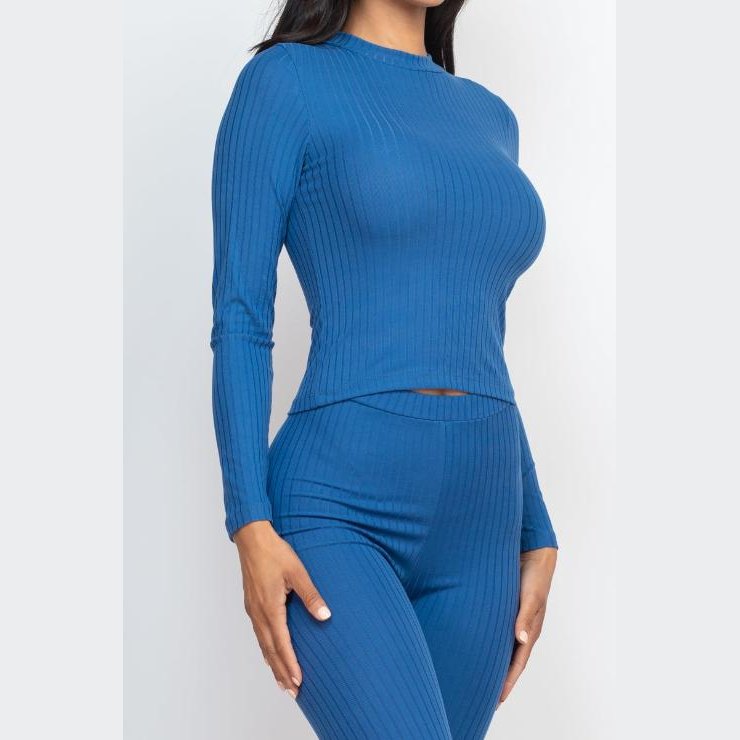 Ribbed Mock Neck Long Sleeve Top & Leggings Set
