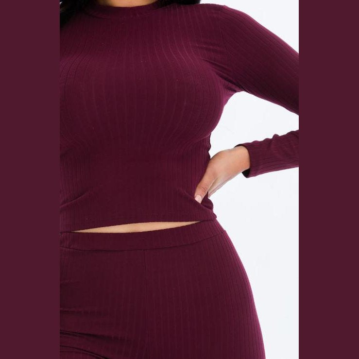 Ribbed Mock Neck Long Sleeve Top & Leggings Set