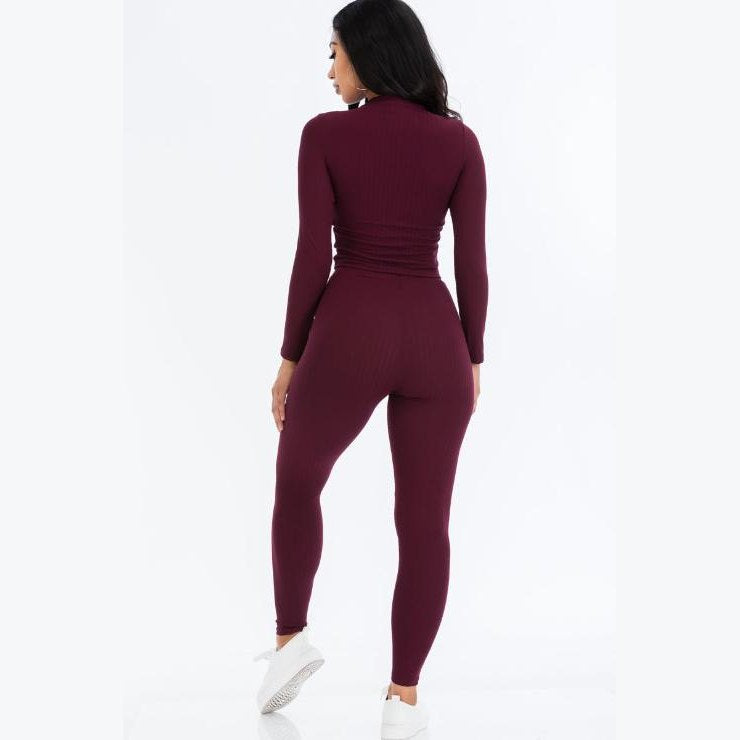 Ribbed Mock Neck Long Sleeve Top & Leggings Set