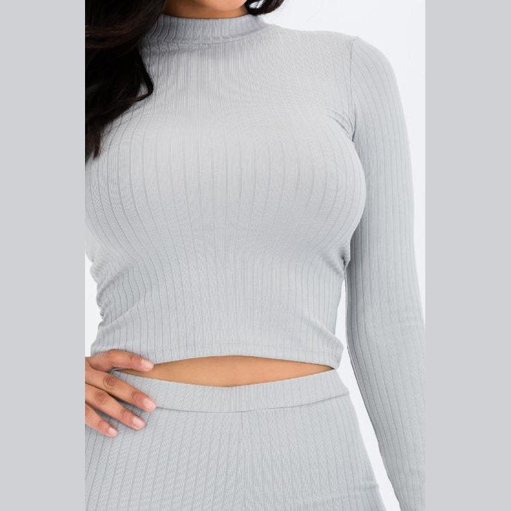 Ribbed Mock Neck Long Sleeve Top & Leggings Set