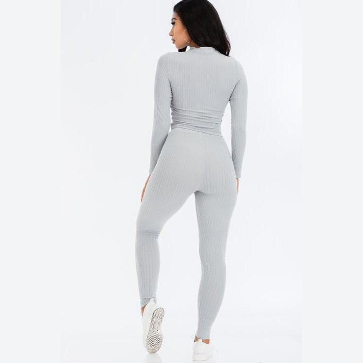 Ribbed Mock Neck Long Sleeve Top & Leggings Set