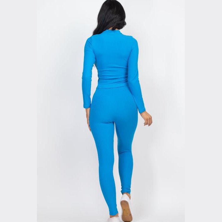 Ribbed Mock Neck Long Sleeve Top & Leggings Set