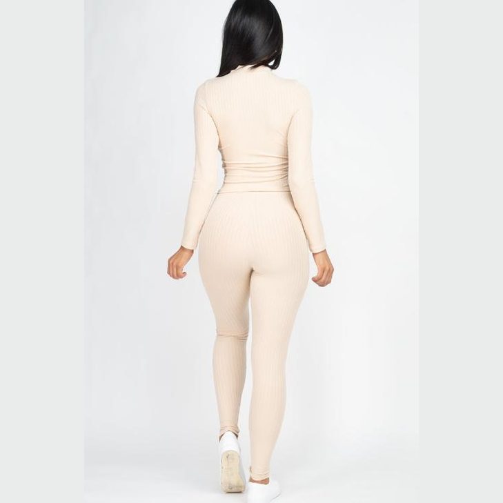 Ribbed Mock Neck Long Sleeve Top & Leggings Set