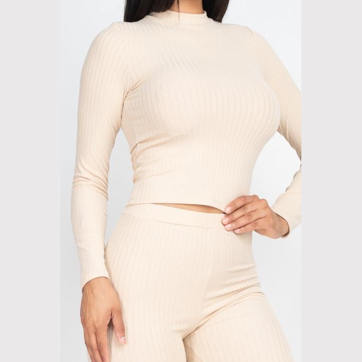 Ribbed Mock Neck Long Sleeve Top & Leggings Set