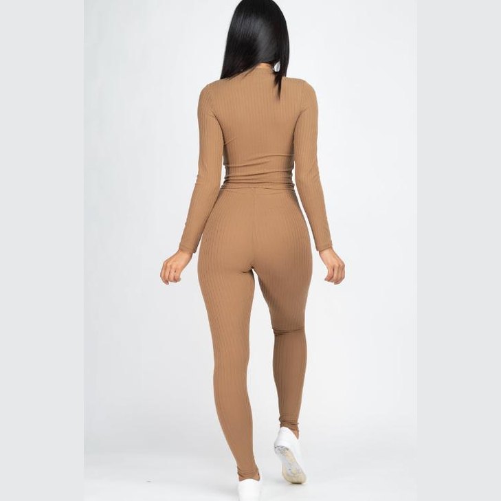 Ribbed Mock Neck Long Sleeve Top & Leggings Set