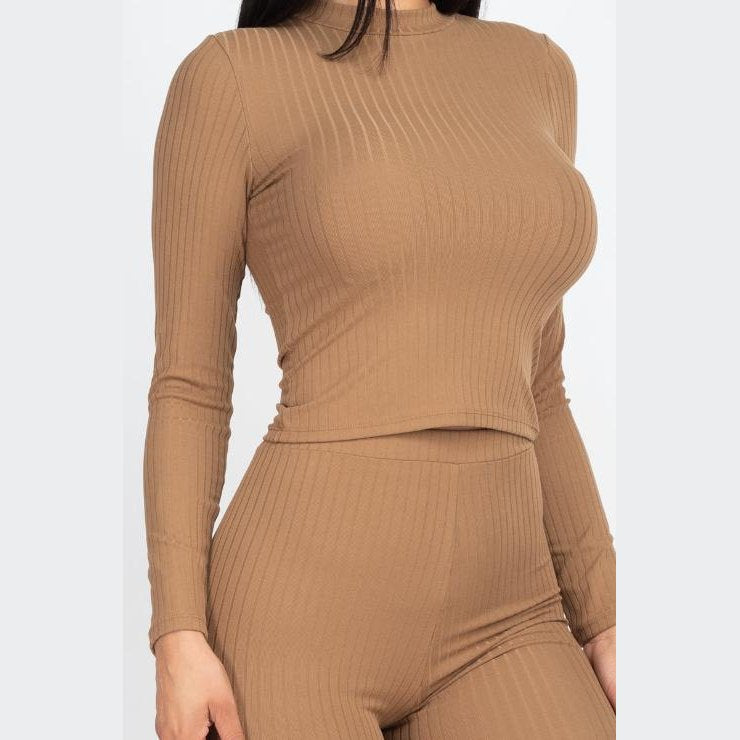 Ribbed Mock Neck Long Sleeve Top & Leggings Set