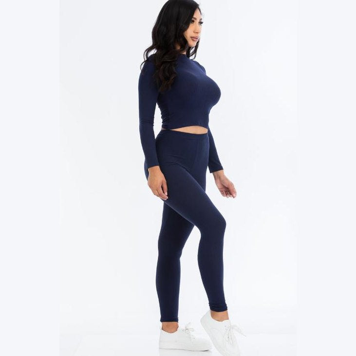 Ribbed Mock Neck Long Sleeve Top & Leggings Set