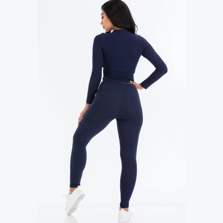 Ribbed Mock Neck Long Sleeve Top & Leggings Set