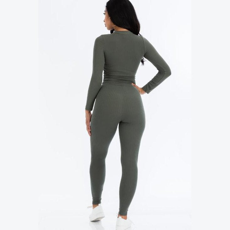 Ribbed Mock Neck Long Sleeve Top & Leggings Set
