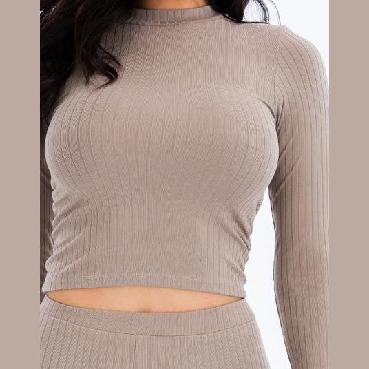 Ribbed Mock Neck Long Sleeve Top & Leggings Set