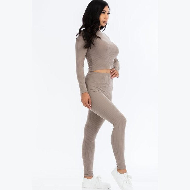 Ribbed Mock Neck Long Sleeve Top & Leggings Set