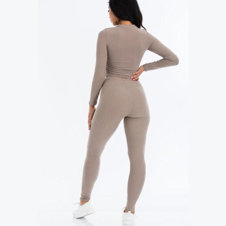 Ribbed Mock Neck Long Sleeve Top & Leggings Set