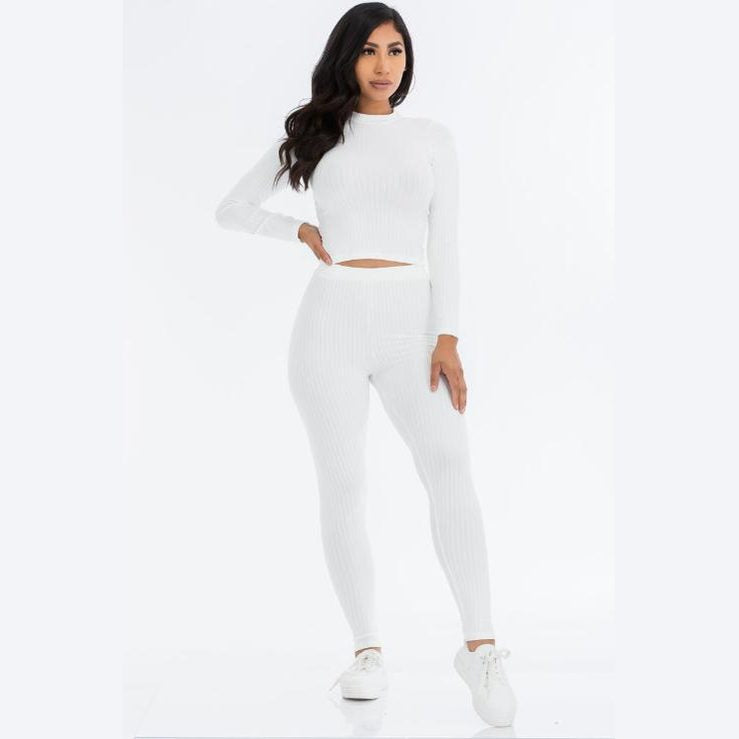 Ribbed Mock Neck Long Sleeve Top & Leggings Set
