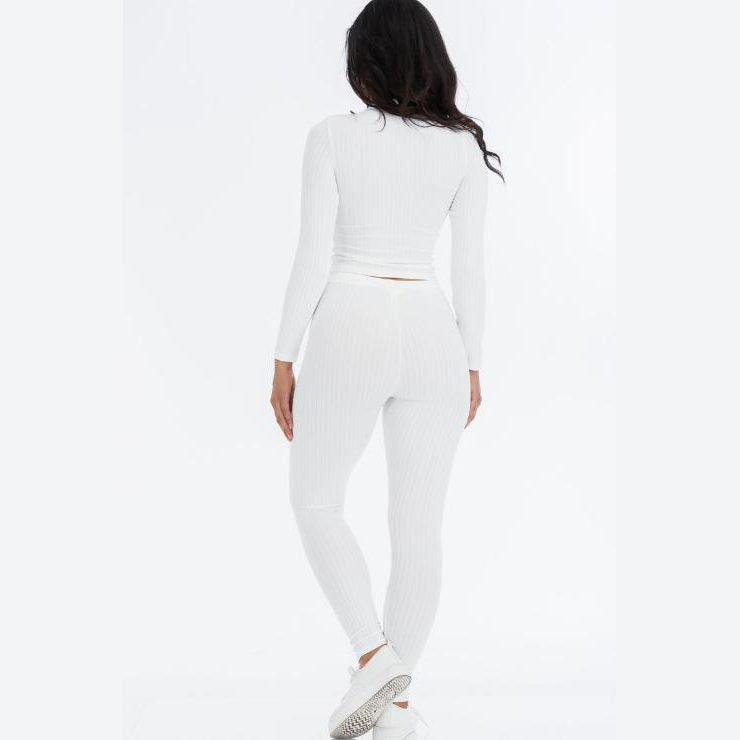 Ribbed Mock Neck Long Sleeve Top & Leggings Set