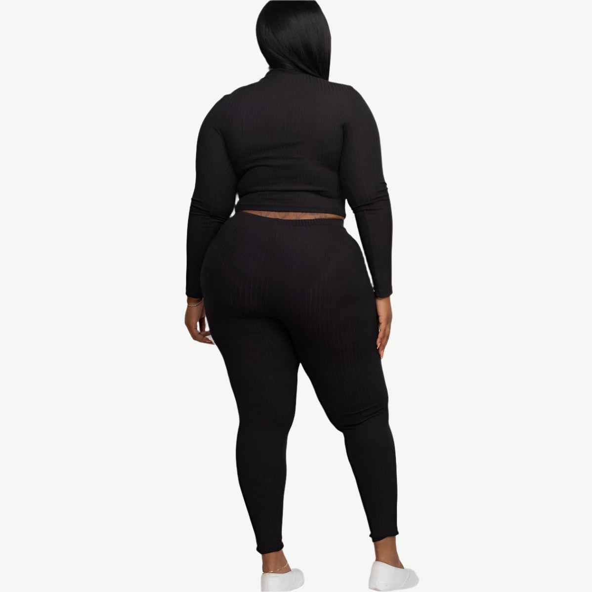 Plus Size Ribbed Mock Neck Long Sleeve Top & Leggings Set